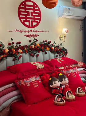 结婚红色喜庆新房床头装饰仿真玫瑰花藤 长条藤蔓婚房摆花布置