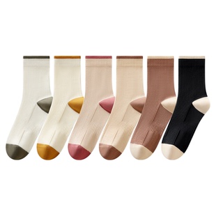 袜子女士中筒袜防臭棉袜无骨堆堆袜黑白春秋冬季运动长筒月子袜FX