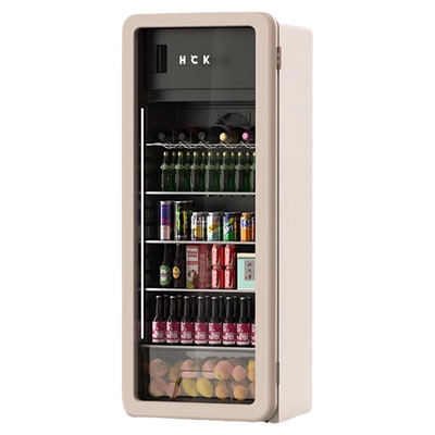 HCK哈士奇冰吧家用透明客厅小型冷藏冷冻饮料冰箱保鲜一级能效