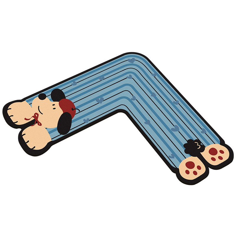 蓝色小狗L形转角浴室地垫厕所门口硅藻泥吸水脚垫卫生间防滑地毯