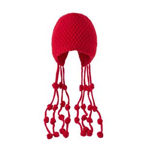 圣诞新年小红帽子女秋冬季百搭保暖针织帽红色可爱毛线帽2025新款