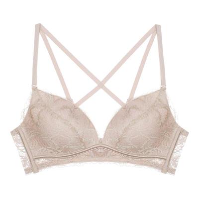 EVES夏娃的诱惑性感无钢圈蕾丝内衣女士薄棉款聚拢交叉美背