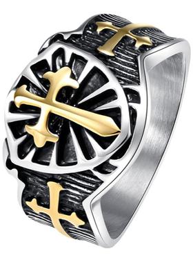 泰爱你复古十字架盾牌戒指