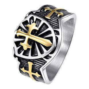 泰爱你复古十字架戒指潮流男款酷炫钛钢铸造十字军盾牌指环戒子