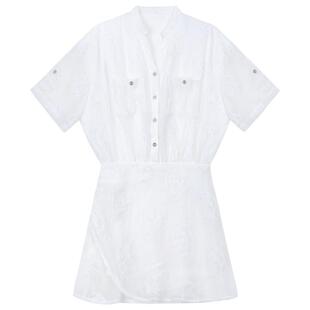 KEIKO[重工刺绣] 轻奢系列白色薄纱绣花连衣裙夏季肌理感修身短裙