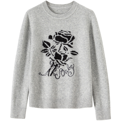 【绵羊毛】BANANA BABY2025年冬季新款格雷系提花刺绣毛衣女套头