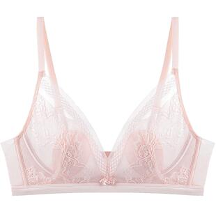 梦芭蒂内衣女夏薄款大胸显小无钢圈防下垂收副乳兔耳朵杯文胸罩