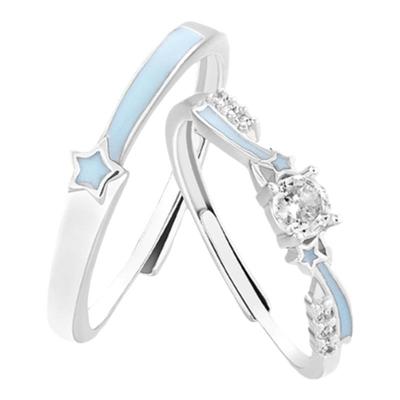 KOOKISS S925银如星璀璨闪钻夜光对戒简约轻奢小众可调节情侣戒指