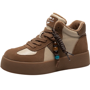 千百度美拉德德训鞋女2025冬季新款加绒饼干鞋保暖短靴运动休闲鞋