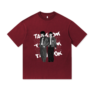 BTS防弹少年团V粉丝Jungkook应援周边重磅纯棉T恤半袖杉情侣男女