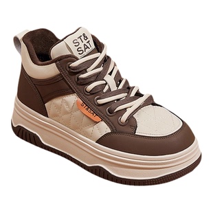 星期六厚底高帮板鞋女款2025新款冬季加绒运动休闲鞋软底拼色棉鞋