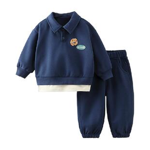齐齐熊男童春装卫衣套装儿童学院风假两件男宝宝春秋外套休闲童装