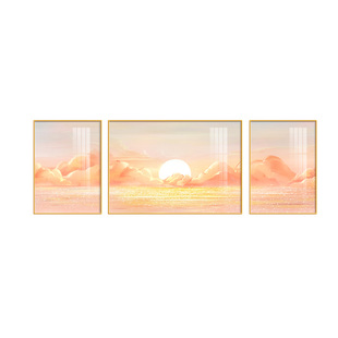 奶油风日出东方客厅装饰画海上风景波光粼粼挂画沙发背景墙三联画