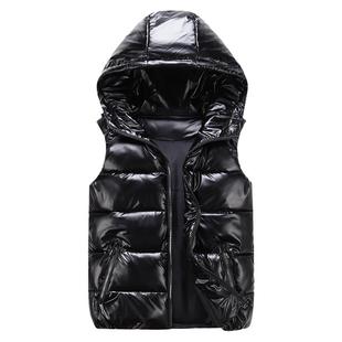 新款儿童亮面免洗亲子装羽绒棉马甲外套中大童连帽马夹男女童棉服