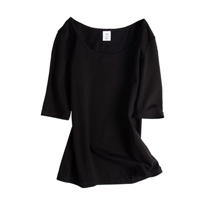 黑色低领莫代尔中袖t恤女2025