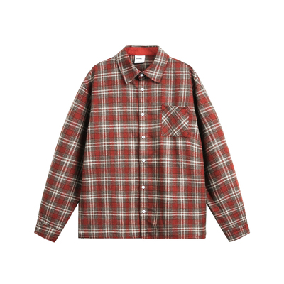 男道美式学院风磨毛格子衬衫男女宽松休闲百搭vintage慵懒外套潮