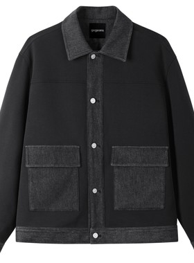 gxg.jeans男装秋冬季深蓝色撞色拼接时尚宽松翻领夹克外套