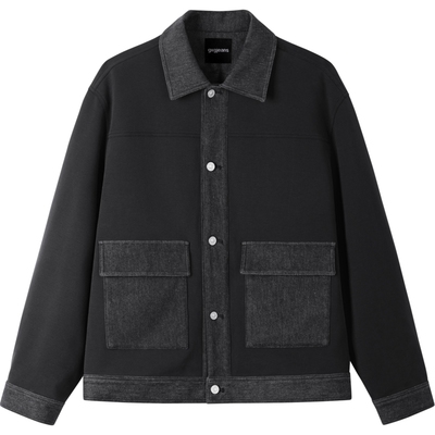 gxg.jeans男装秋冬季深蓝色撞色拼接时尚宽松翻领夹克外套