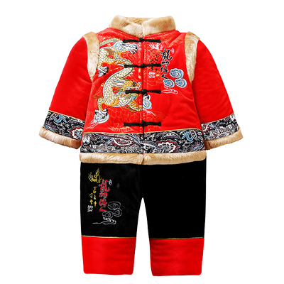 男童秋冬款宝宝套装0-5岁婴儿加厚三件套女宝宝洋气冬装小孩年服