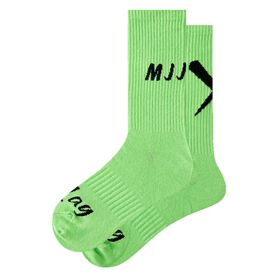 荧光绿潮牌纯棉中筒袜男女款