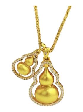 古法金包银点钻双葫芦项链女