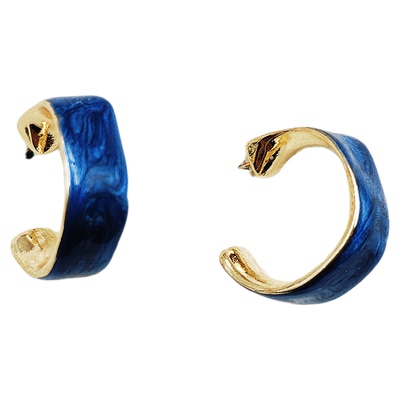 蓝色滴油C形耳环时尚风精致耳钉轻奢气质小众耳饰品C401