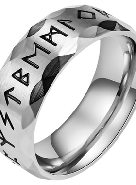 黑色卢恩符文钛钢戒指