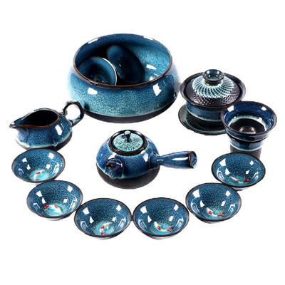 陶瓷油滴七彩锦鲤鱼杯茶具套装