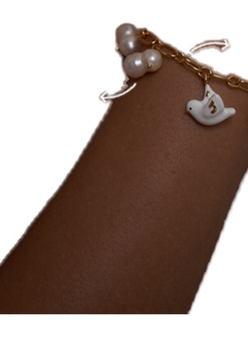 MARSEVEN 海风飞鸽系列白金鸽子珍珠手链精致简约手饰时尚饰品