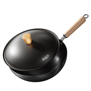 有钛铁锅炒菜锅老式炒锅已开锅无涂层家用不粘锅电磁炉燃气灶专用