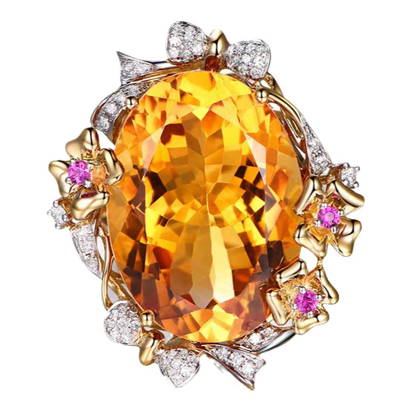 米莱珠宝32.5克拉天然黄水晶戒指