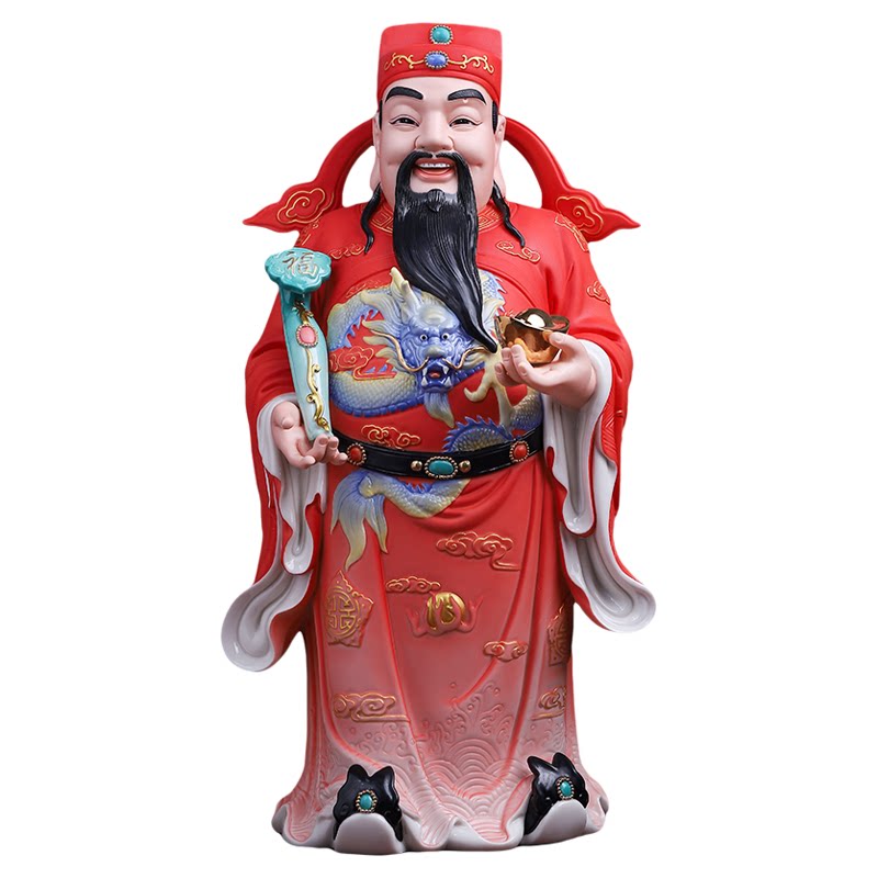 戴玉堂陶瓷《福禄寿三星祥衣彩》家用送礼家居供奉摆件福禄寿神像