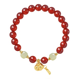 AJIDOU阿吉豆红玛瑙手链柿柿如意国风手串女款和田玉串珠气质手饰