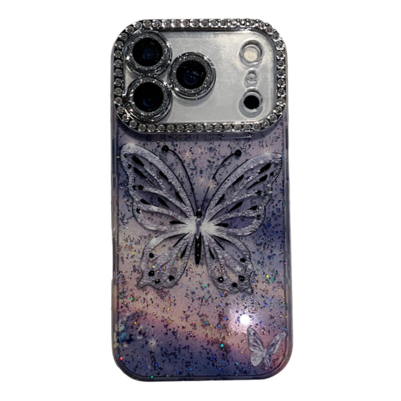 适用苹果系列iPhone17新款手机壳14pro/15promax小众极光梦蝶13pro/16promax全包满钻精孔镜框网红女款保护套