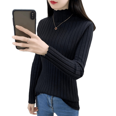 半高领百搭针织打底衫女黑色毛衣