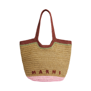 【24期免息】MARNI 2026早春新品拼色编织手提托特草编包