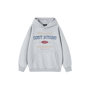 GOST【王琳凯同款】基础logo印花加绒美式复古连帽卫衣帽衫外套