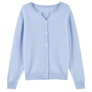 秋水伊人山羊绒圆领针织开衫女2025冬季新款通勤温柔风打底衫上衣