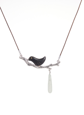 喜事临门檀木小鸟吊坠女款项链
