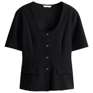 HM女装毛针织衫夏季简约时尚柔软休闲短袖开衫1293304