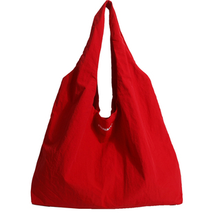 红色韩系大包购物袋速干帆布包包女手提休闲托特包潮大容量单肩包