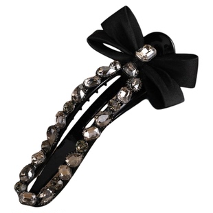 新中式水钻发夹法式赫本风蝴蝶结水晶鸭夹精致闪亮简约缎带发饰女