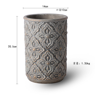 泥器复古粗陶浮雕老桩多肉高圆水泥花盆透气绿萝蝴蝶兰花盆插花瓶