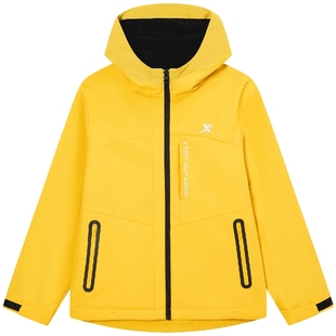 特步童装冬季新款男女童同款中大童运动休闲带帽儿童加绒保暖风衣