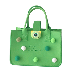 可爱毛毡手提包妈咪大容量便当包出门方便携带卡通饭盒包女小拎包