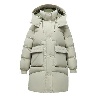 鸭鸭中长款连帽加厚羽绒服