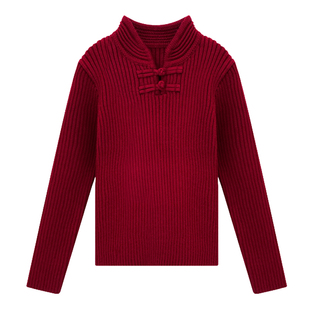 新中式国风女童红色盘扣毛衣2025秋季中大童装针织儿童打底衫毛衫