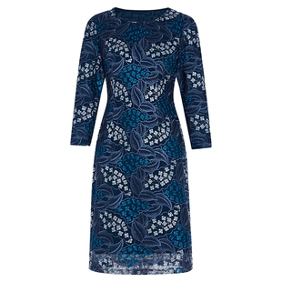 马天奴女装春夏新款蓝色刺绣圆领收腰连衣裙子法式复古气质时尚女