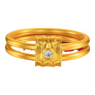 老庙黄金足金古韵金镶钻鸿运升升佳偶龙鳞双环男戒指