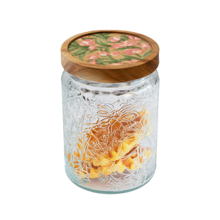 莫奈花园布头盖储物罐茶叶罐子食品级密封罐 | 复古浮雕玻璃罐7号